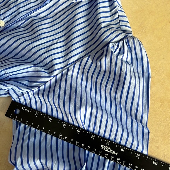 Women Blue Pinstripe Button Down Shirt - Picture 6 of 11